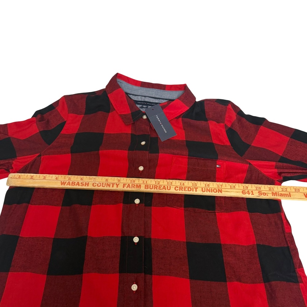 Tommy Hilfiger Womens XL Red Black Buffalo Plaid Cotton Button Down Shirt Rustic - Picture 3 of 8